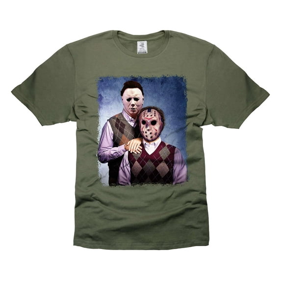 Jason and Michael Halloween Step Brothers Movie T-Shirt, Michael Myers Halloween T-Shirt (4X-Large Military Green)