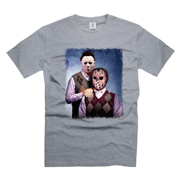 Jason and Michael Halloween Step Brothers Movie T-Shirt, Michael Myers Halloween T-Shirt (Small Grey)