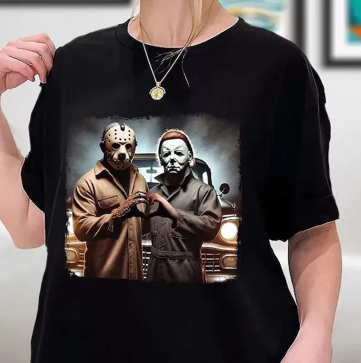 Jason And Michael Myers Halloween Heart Hands T Shirt Myers Thriller Friday The Walmart Com