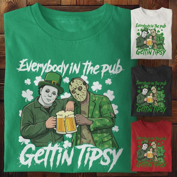 Jason and Michael St. Patricks Day Horror T-shirt "Gettin Tipsy"