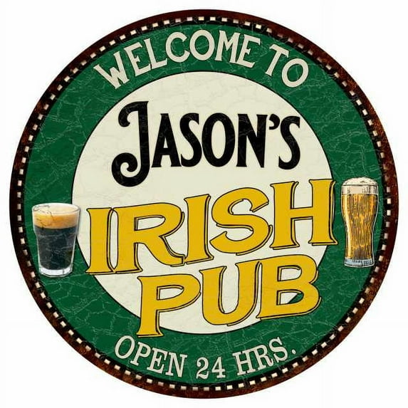 Jason's Irish Pub 14" Round Metal Sign Kitchen Bar Wall Decor 100140036183
