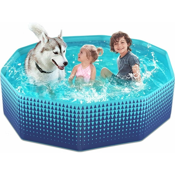 Jasonwell Foldable Dog Kiddie Pool - Hard Plastic Kids Paddling Pool Toddler Baby Swimming Pools for Backyard Collapsible Whelping Box Pet Doggie Cats Wading Pools Bathtub for Puppy Large Dogs 63In