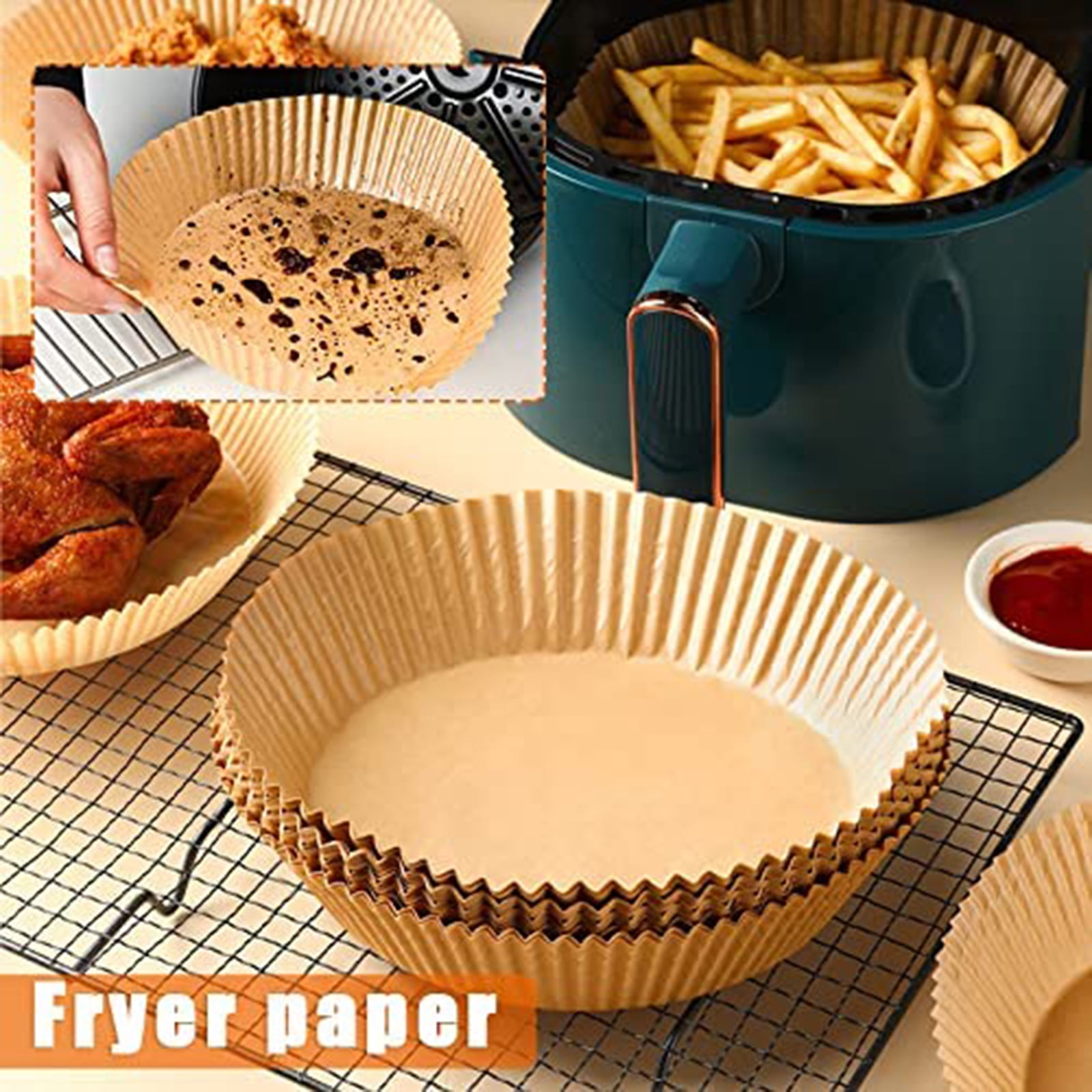 JolyWell Air Fryer Paper Liners, Unbleached Oven Insert Parchment Paper,  Disposable Non-stick Baking Paper Sheets for Frying, Baking & Roasting