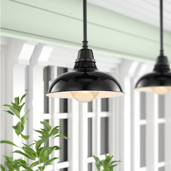 JONATHAN Y Jasper 12.25" 1-Light Farmhouse Industrial Indoor/Outdoor Iron LED Pendant, Black