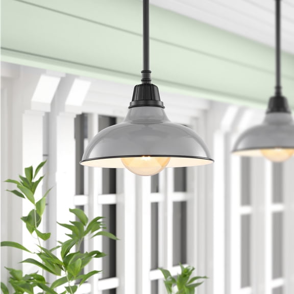 JONATHAN Y Jasper 12.25" 1-Light Farmhouse Industrial Indoor/Outdoor Iron LED Pendant, Gray