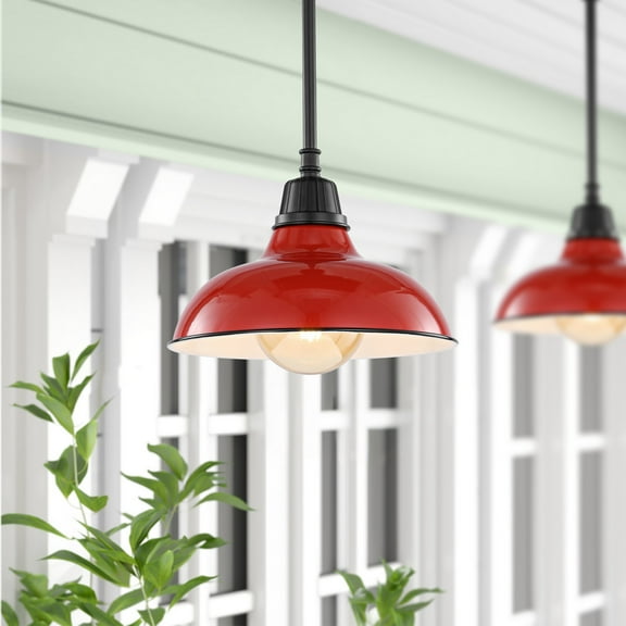 JONATHAN Y Jasper 12.25" 1-Light Farmhouse Industrial Indoor/Outdoor Iron LED Pendant, Red