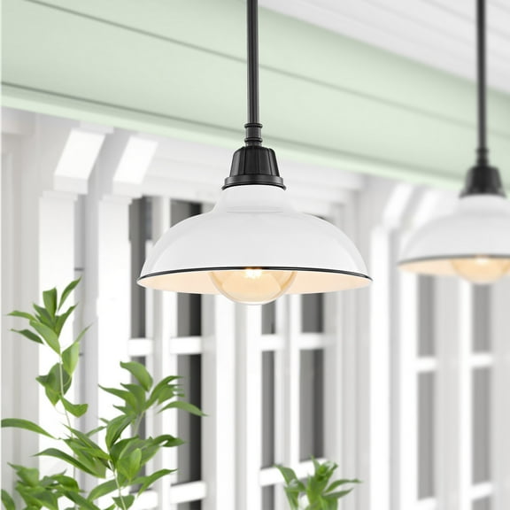 JONATHAN Y Jasper 12.25" 1-Light Farmhouse Industrial Indoor/Outdoor Iron LED Pendant, White