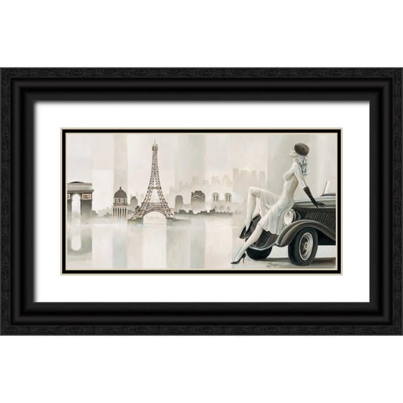 Jasper 24x14 Black Ornate Wood Framed with Double Matting Museum Art Print Titled - Thoughts of Paris