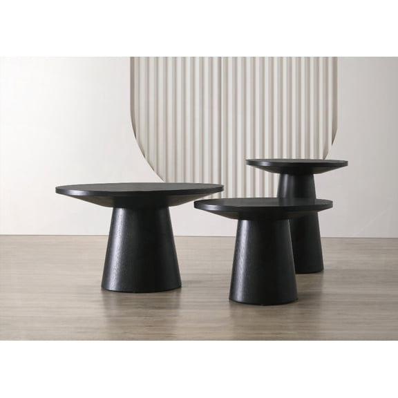 Jasper 3-Piece Set: Ebony Black Coffee, End & Console Tables with Pedestal Base