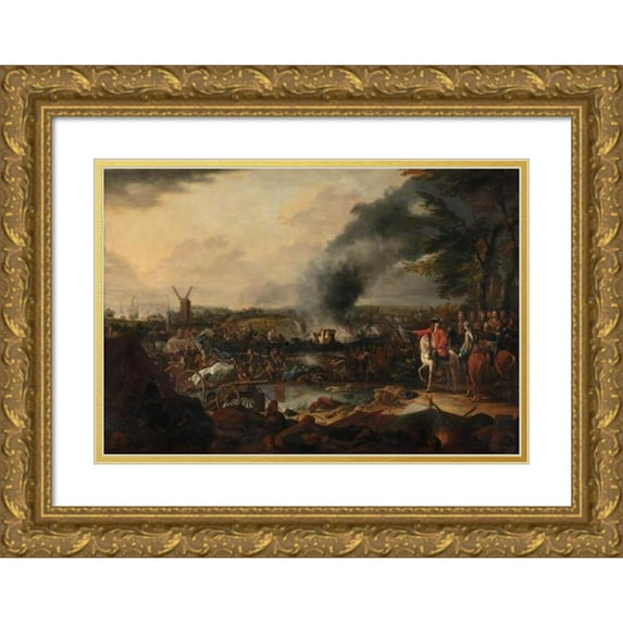Jasper Broers 18x13 Gold Ornate Wood Frame and Double Matted Museum Art Print Titled - Battle of Ekeren (Between 1703 and 1716)
