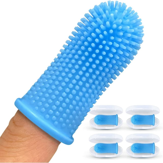 Jasper Dog Toothbrush Silicone Finger Toothbrush for Puppies, Cats and Small Pets 4 Pack Blue