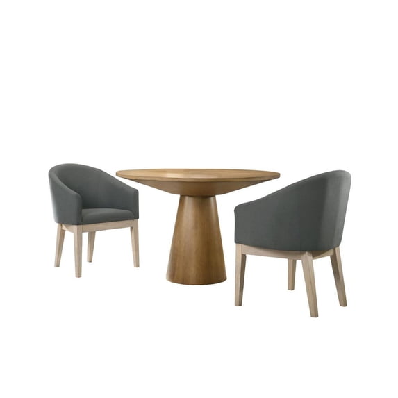 Jasper Driftwood Finish 3-PC 47"Rd Dining Tbl.Set w/Pedestal Base+Barrel Chairs