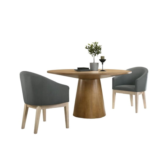 Jasper Driftwood Finish 3-PC 59"Rd Dining Tbl.Set w/Pedestal Base+Barrel Chairs