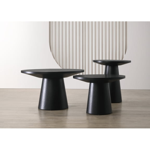Jasper Ebony Black 3-Piece Coffee, End, & Console Table Set with Pedestal Base