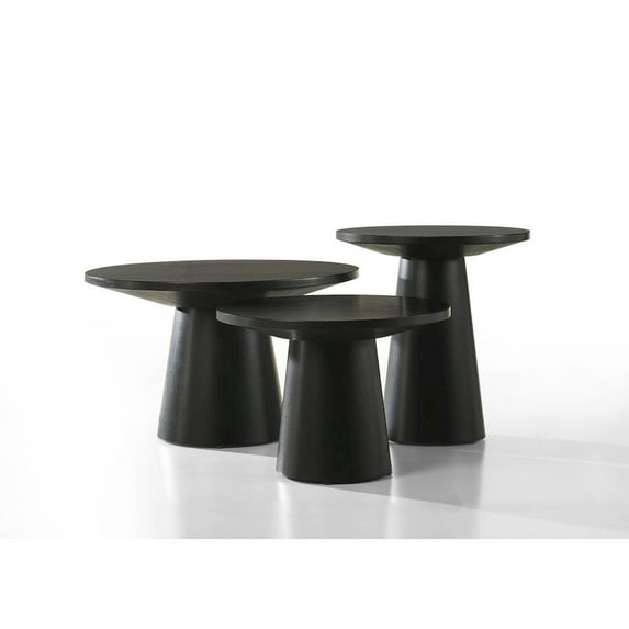 Jasper Ebony Black Wood 3-PC Coffee End & Console Table Set with Pedestal Base