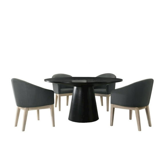 Lilola Home Jasper Ebony Black 5 Piece 59"W Round Dining Table Set with Gray Chairs