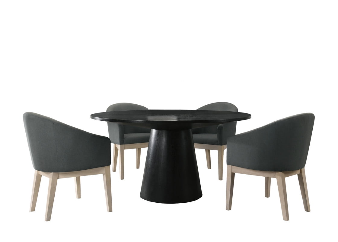 Jasper Black Wood Round Dining Table Set with Gray Chairs