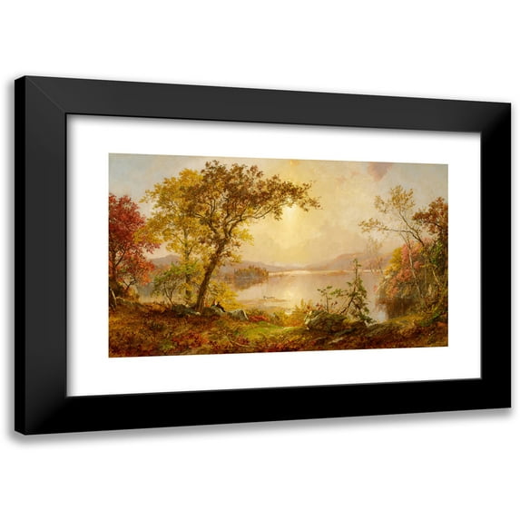 Jasper Francis Cropsey 14x10 Black Modern Framed Museum Art Print Titled - Greenwood Lake, Autumn on the Hudson (1875)