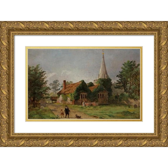 Jasper Francis Cropsey 14x11 Gold Ornate Wood Frame and Double Matted Museum Art Print Titled - Church at Stoke Poges (1860)