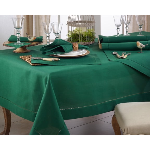 Jasper Green 100% Polyester Cocktail Cloth Napkin with Hemstitched Border, 6" Square - (12 Piece).