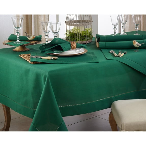Jasper Green 100% Polyester Tablecloth with Hemstitched Border, 70"x160" Rectangular - (1 Piece).