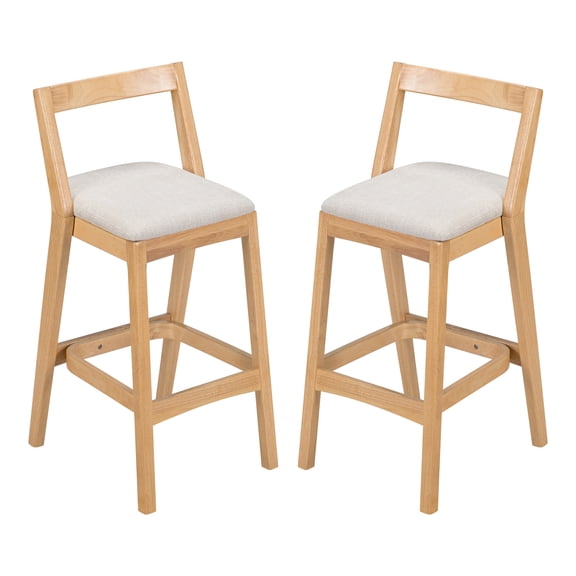 Jasper Indoor Rubberwood Barstool, Natural Finished And Beige Upholstery, Set Of 2