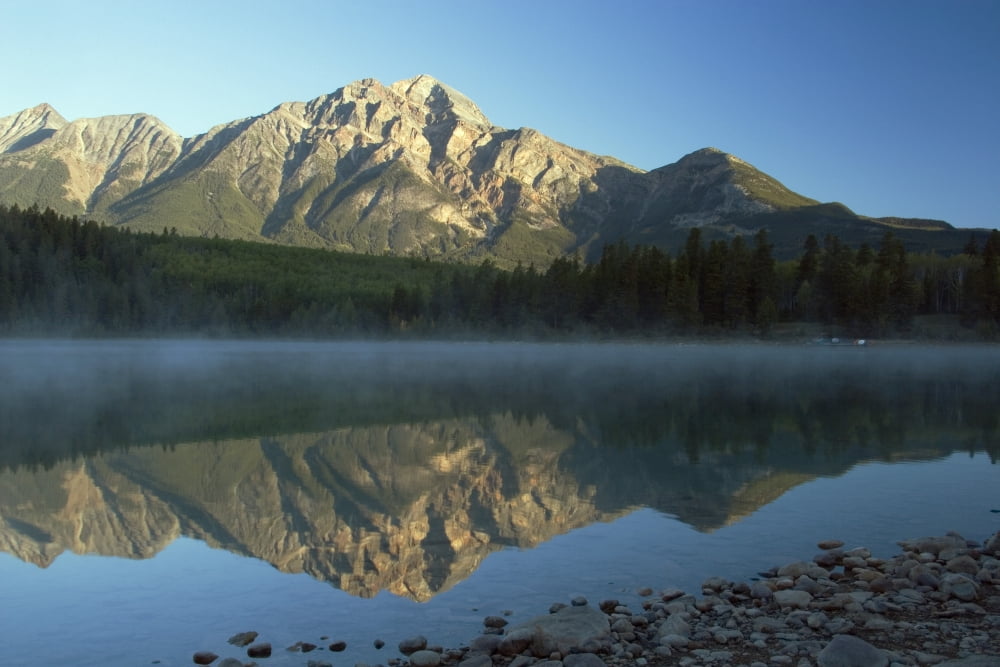 Jasper National Park Alberta Canada Pyramid Lake And Mountains Canvas Art - Michael Interisano Design Pics (38 x 24)