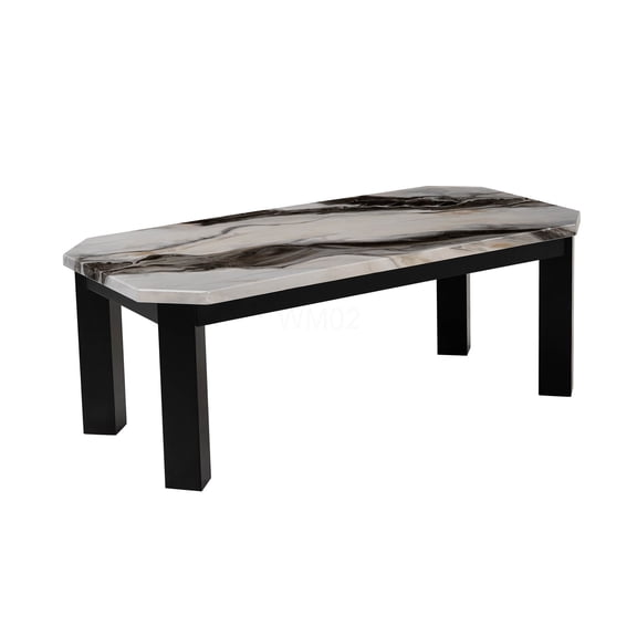 Jasper Panda Coffee Table with Faux Marble Top and Black Wooden Legs, Modern Accent Table for Living Room