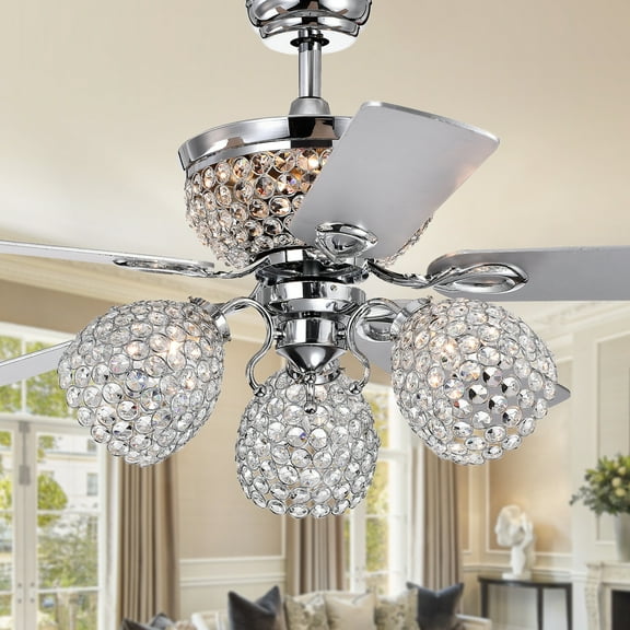 Jasper Silver 52-Inch 5-Blade Lighted Ceiling Fan with Multiple Crystal Lamps Remote Controlled