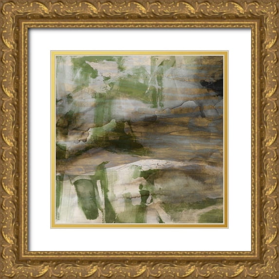 Jasper, Sisa 12x12 Gold Ornate Wood Framed with Double Matting Museum Art Print Titled - Surface in Green II