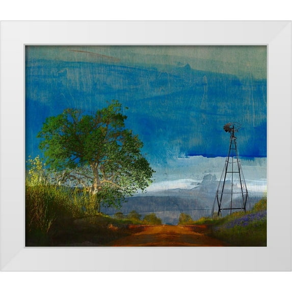 Jasper, Sisa 17x15 White Modern Wood Framed Museum Art Print Titled - Road and Windmill