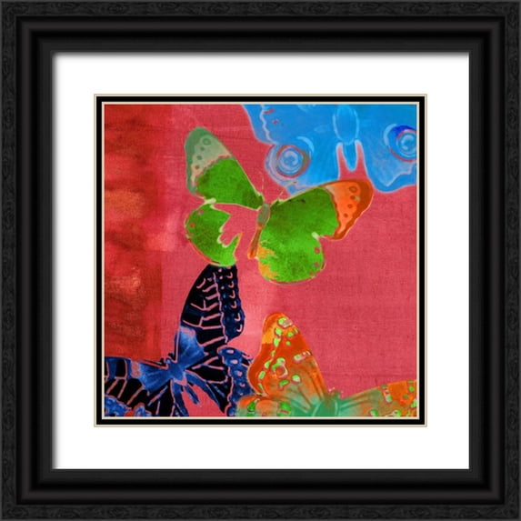 Jasper, Sisa 26x26 Black Ornate Wood Framed with Double Matting Museum Art Print Titled - Saturated Butterflies I