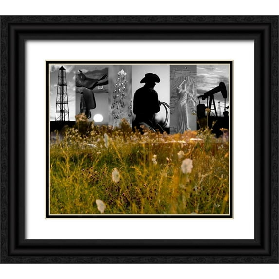 Jasper, Sisa 30x26 Black Ornate Wood Framed with Double Matting Museum Art Print Titled - Western Collage