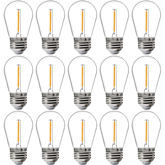 Jaspertronics 15-Pack Outdoor S14 LED Bulb 2200K Warm White Water & Shatterproof E26 Base for Patio & Decorative String Lights 15 Unit per pack