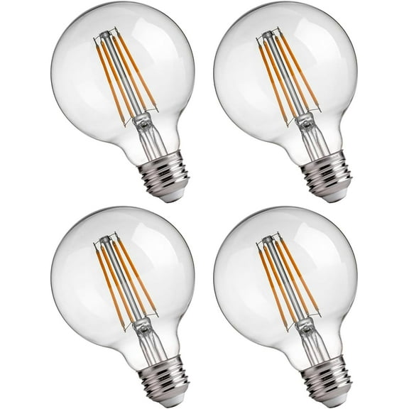 Jaspertronics G25 LED Globe Edison Bulb 2700K Soft White Dimmable 4W (40W Eqv) 400LM E26 Base CRI90 for Indoor Fixtures 4 Unit per pack
