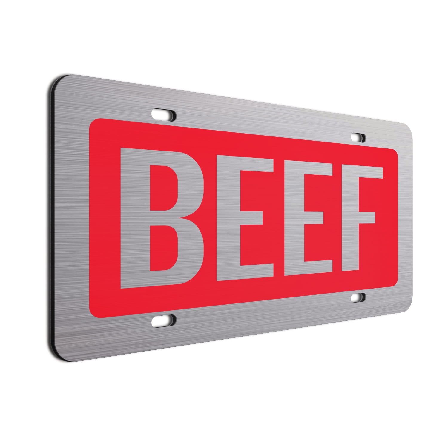 Jass Graphix Red Beef License Plate Brushed Aluminum ACM Car Tag