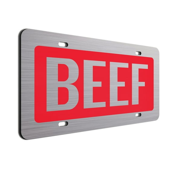 Jass Graphix Red Beef License Plate Brushed Aluminum ACM Car Tag - Available in Several Colors. Perfect for Cattle Farmers