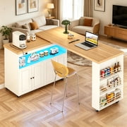 JassmiPkwy 360  Rolling Kitchen Island Cart with Storage,Mobile Swivel Table with Shelves, Modern Wooden Cart, Suitable for Kitchens, Dining Rooms White