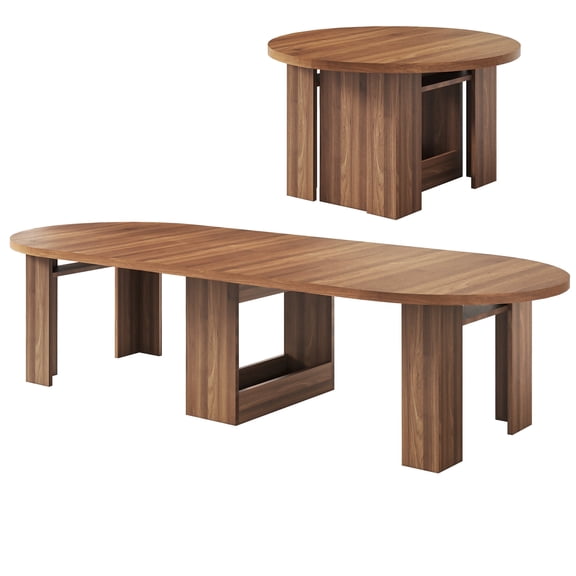 JassmiPkwy 47.2-118-inch Extendable Round Dining Table, Seats 4-12, Modern Kitchen Oval Table with Removable Extension Leaf for Space Saving, Wooden Base, Suitable for Kitchen or Living Room - Brown