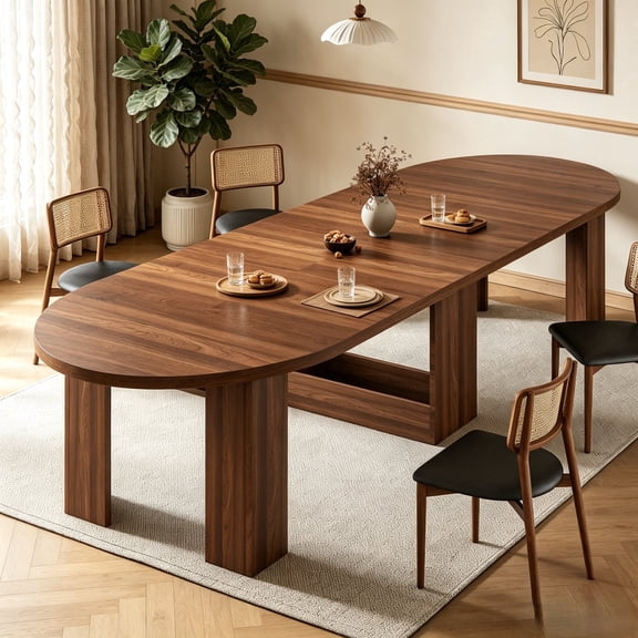 JassmiPkwy 47.2-118 '' Extendable Oval Dining Table, Seats 4-12, with Removable Extension Leaf for Space Saving, Wooden Base, Suitable for Kitchen or Living Room - Brown