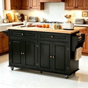JassmiPkwy 67  Rolling Kitchen Island Cart with Drop Leaf, 3-Tier Door Storage, Movable Kitchen Islands Table with Wheels, Black