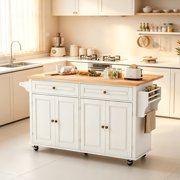 JassmiPkwy 67  Rolling Kitchen Island Cart with Drop Leaf, 3-Tier Door Storage, Movable Kitchen Islands Table with Wheels, White