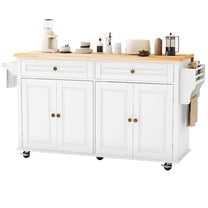 JassmiPkwy 67’’ Movable Kitchen Island with Drop Leaf Countertop, with Storage, 2 Drawers, Towel Rack, White