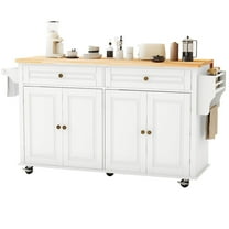 JassmiPkwy 67’’ Movable Kitchen Island with Drop Leaf Countertop, with Storage, 2 Drawers, Towel Rack, White