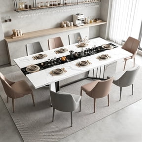 JassmiPkwy 71 '' Marble Wooden Dining Table for 6-8, Modern Rectangular Dining Room Table with Sturdy Base, White