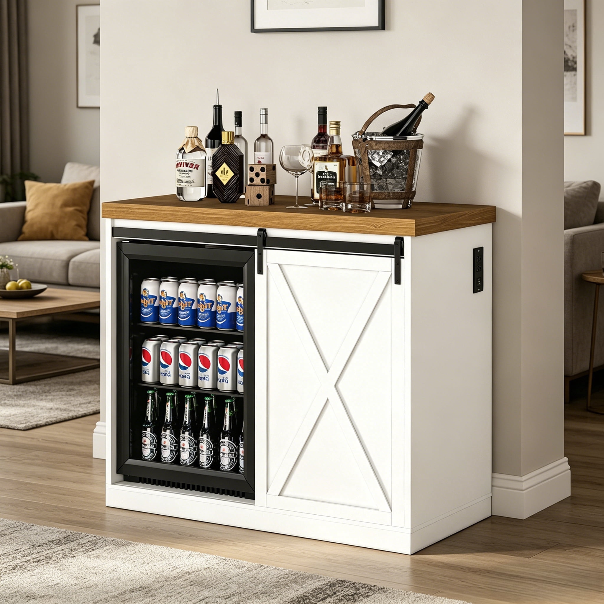 JassmiPkwy Home Grooved Wine Cabinet, Coffee Bar with Fridge Space ...