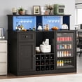 thumbnail image 1 of JassmiPkwy Large Coffee Bar Cabinet with Refrigerator Compartment, Featuring Power Outlets and Glassware Rack. Rustic-Style Bar Cabinet Suitable for Home, Living Room, or Kitchen-Black, 1 of 9