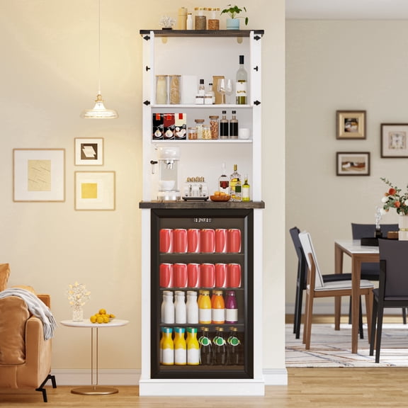 JassmiPkwy Multi-Function Refrigerator Cabinet, Wine Rack, Microwave Stand, Coffee Bar, TV Stand, Baking Rack, Beverage Fridge Table Ideal for Dormitory and Apartment Kitchens White