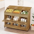 thumbnail image 1 of JassmiPkwy Three-Tier Lidded Mobile Potato Storage Bin, Rustic Design, with Wheels, Onion Storage Box, Includes Vegetable Storage Compartments, Ideal for the Kitchen, 1 of 7