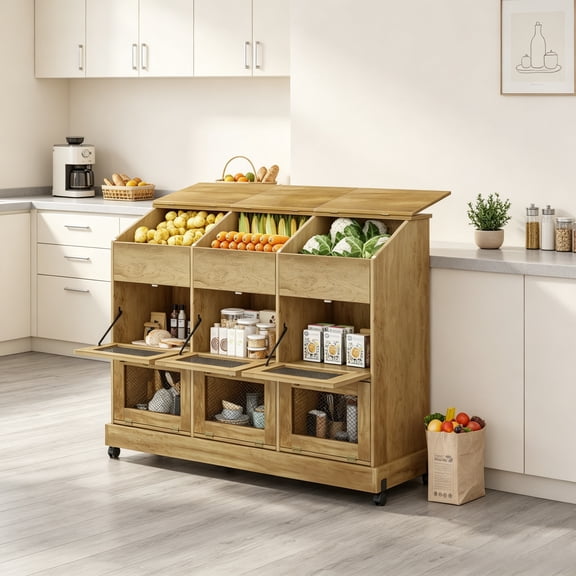 JassmiPkwy Three-Tier Lidded Mobile Storage Bin, with Wheels, Onion Storage Box, Includes Vegetable Storage Compartments, for the Kitchen